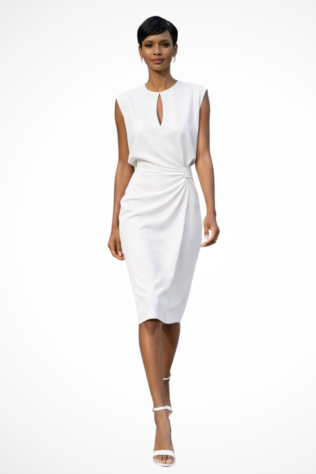 Ruched Wrap Midi Dress for Women with Cap Sleeves - Elegant and Versatile for Casual or Formal Occasions