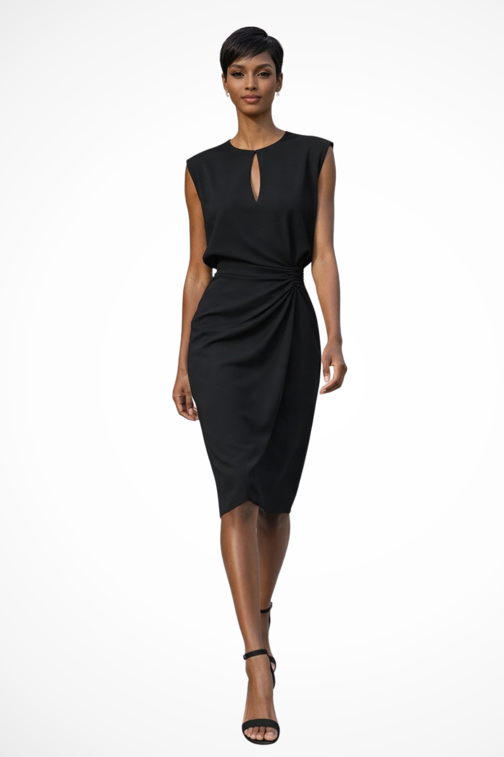 Ruched Wrap Midi Dress for Women with Cap Sleeves - Elegant and Versatile for Casual or Formal Occasions