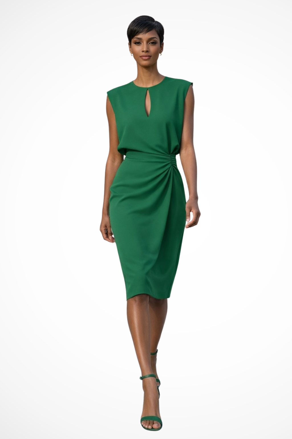 Ruched Wrap Midi Dress for Women with Cap Sleeves - Elegant and Versatile for Casual or Formal Occasions