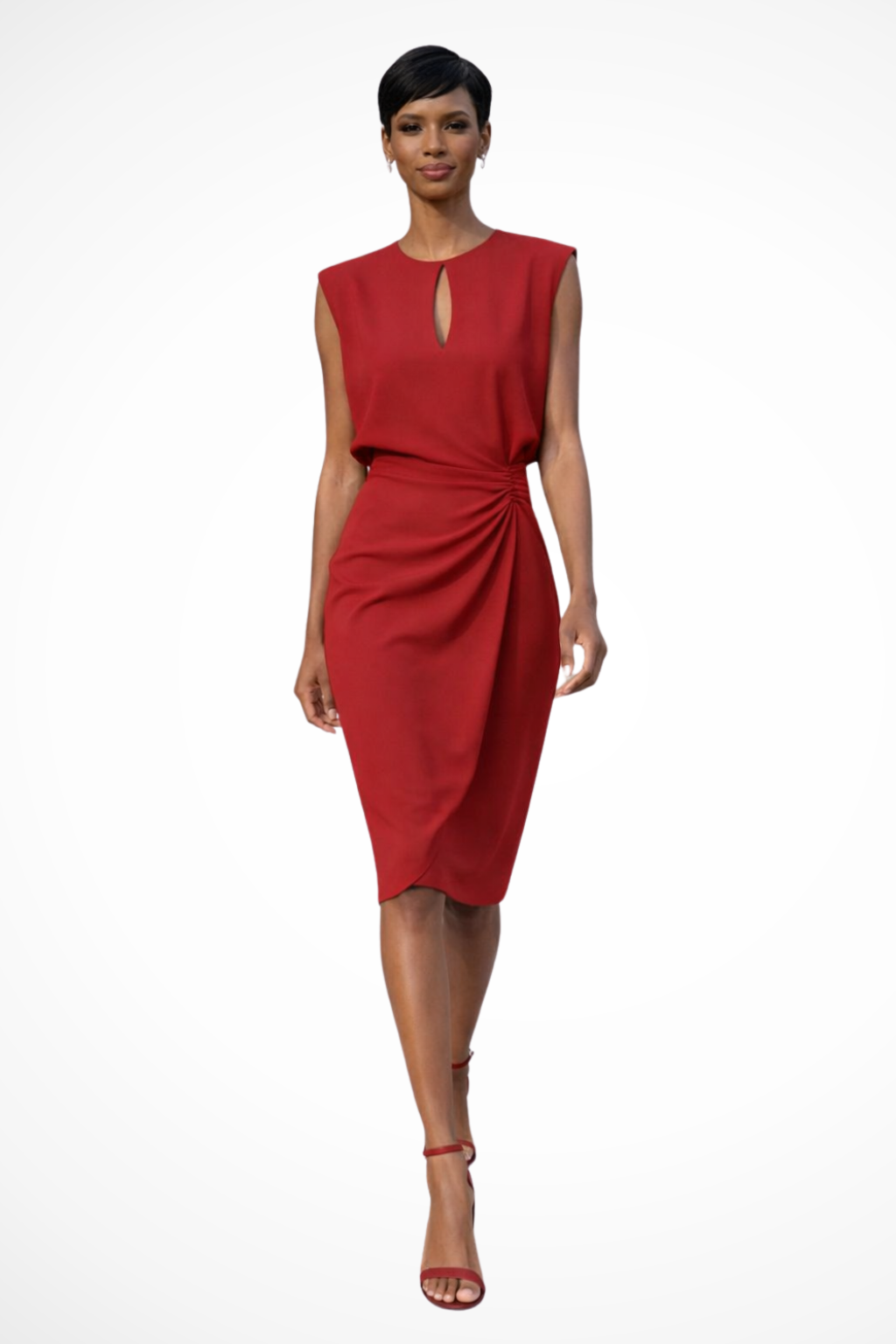 Ruched Wrap Midi Dress for Women with Cap Sleeves - Elegant and Versatile for Casual or Formal Occasions