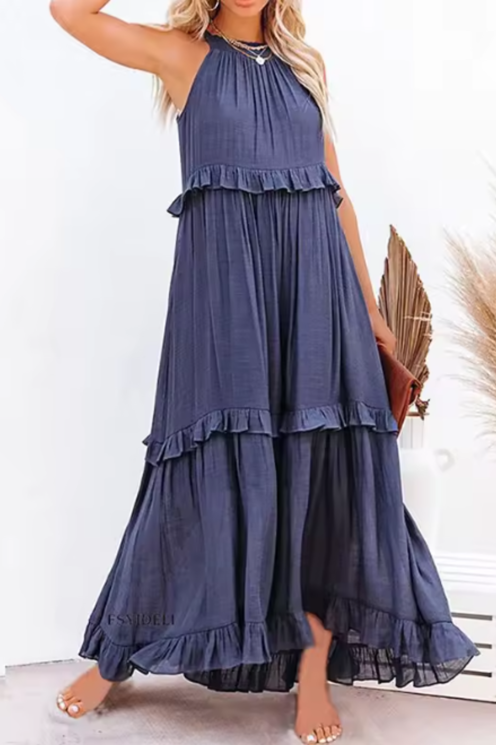 Ruffled Sleeveless Maxi Dress for Women | Summer Wedding Guest Attire | Lightweight Fabric, Elegant Design