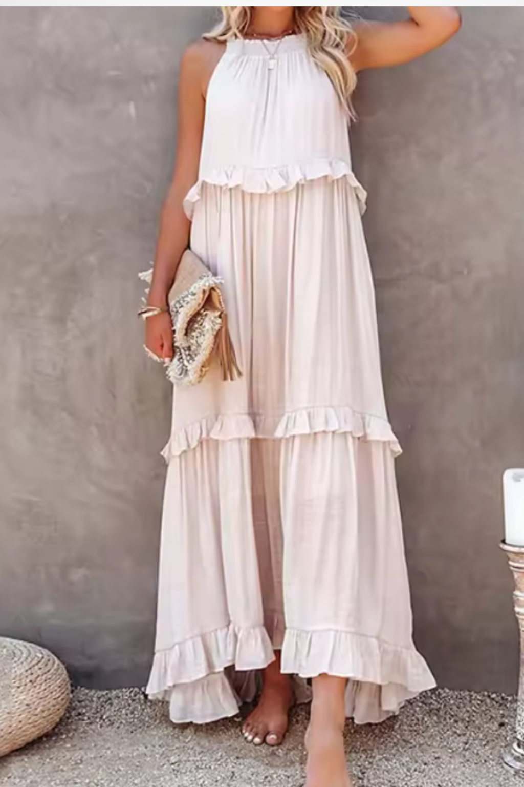 Ruffled Sleeveless Maxi Dress for Women | Summer Wedding Guest Attire | Lightweight Fabric, Elegant Design