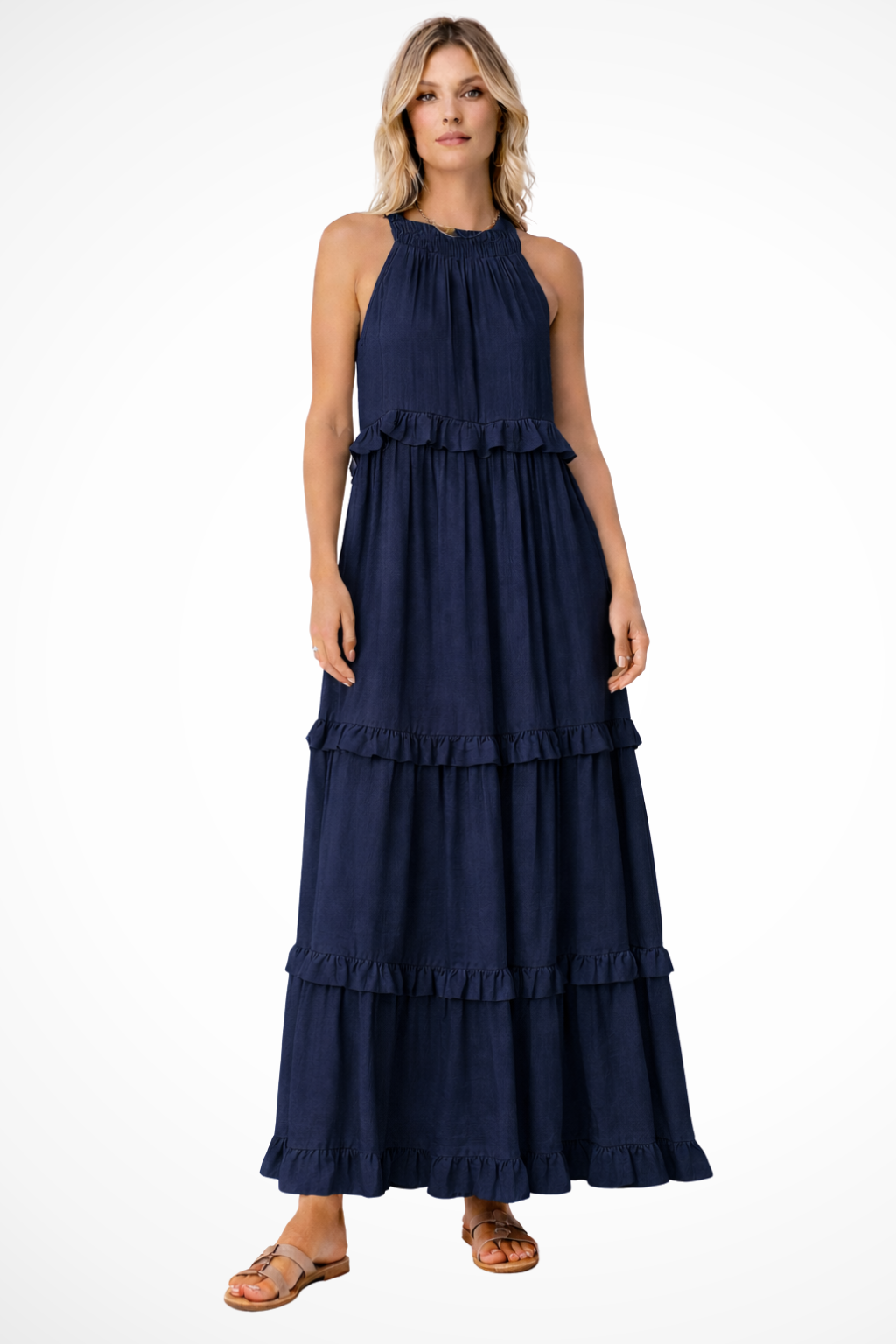 Ruffled Sleeveless Maxi Dress for Women | Summer Wedding Guest Attire | Lightweight Fabric, Elegant Design