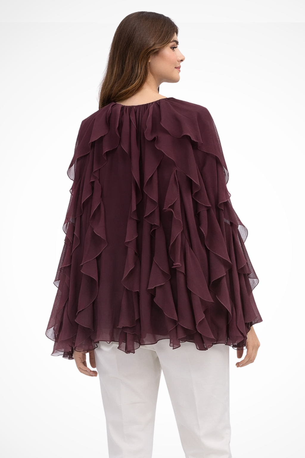 Ruffled V Neck Long Sleeve Blouse for Women - Lightweight Casual Top for Everyday Wear