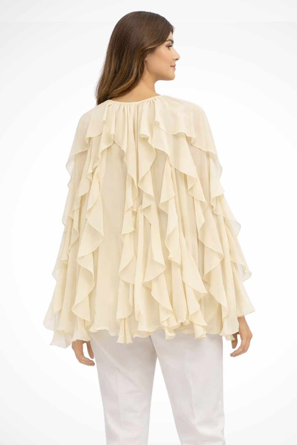 Ruffled V Neck Long Sleeve Blouse for Women - Lightweight Casual Top for Everyday Wear