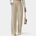 Wide-Leg Button Detail Trousers for Women - Stylish Casual Pants