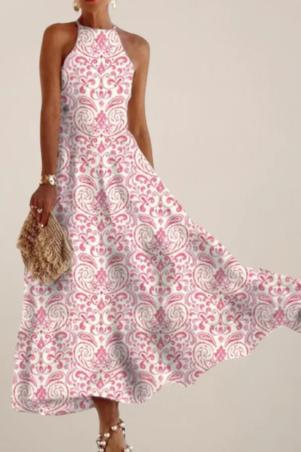 Sleeveless A-Line Maxi Dress for Women | Halter Neck Design | Perfect for Summer Events and Casual Outings