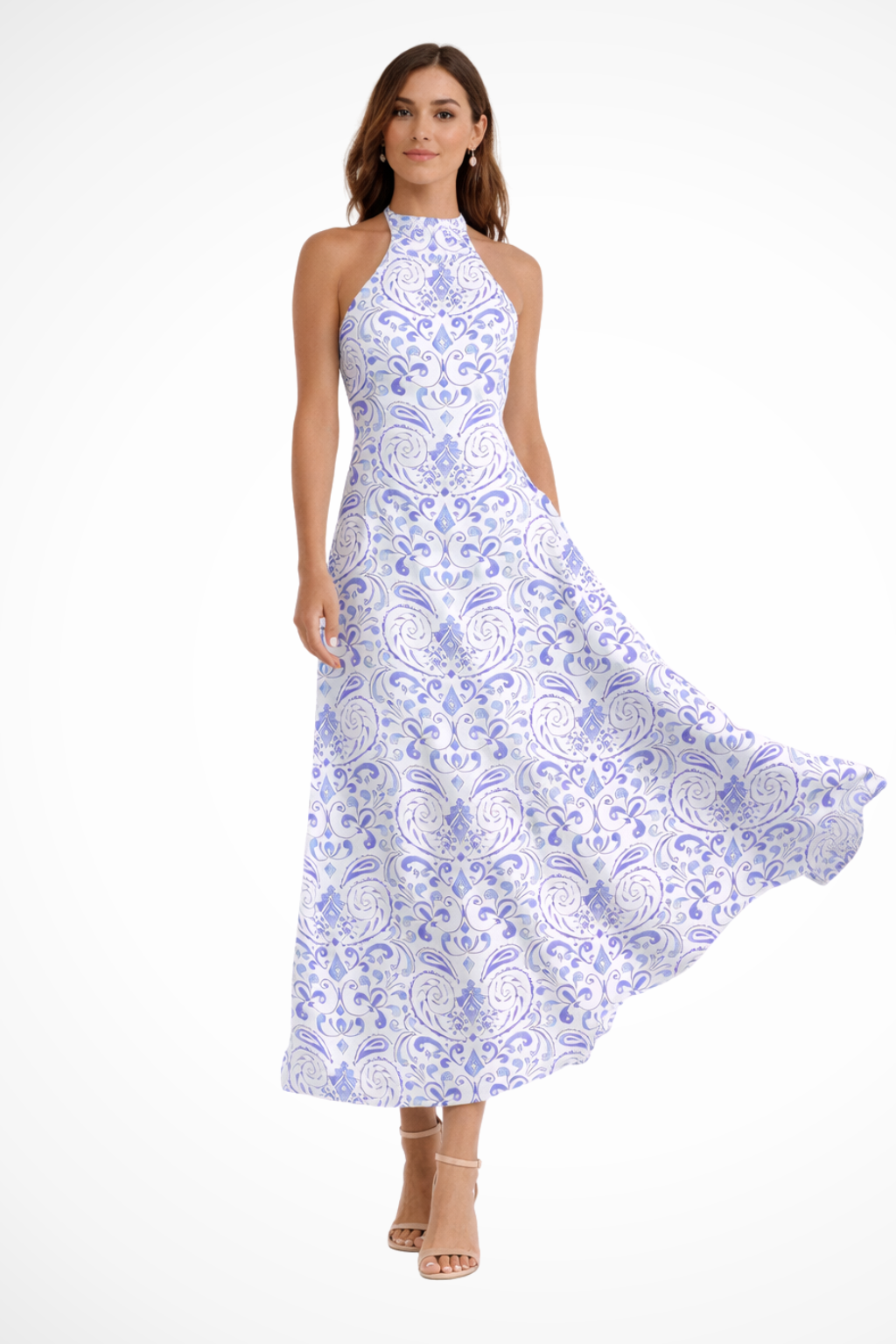 Sleeveless A-Line Maxi Dress for Women | Halter Neck Design | Perfect for Summer Events and Casual Outings