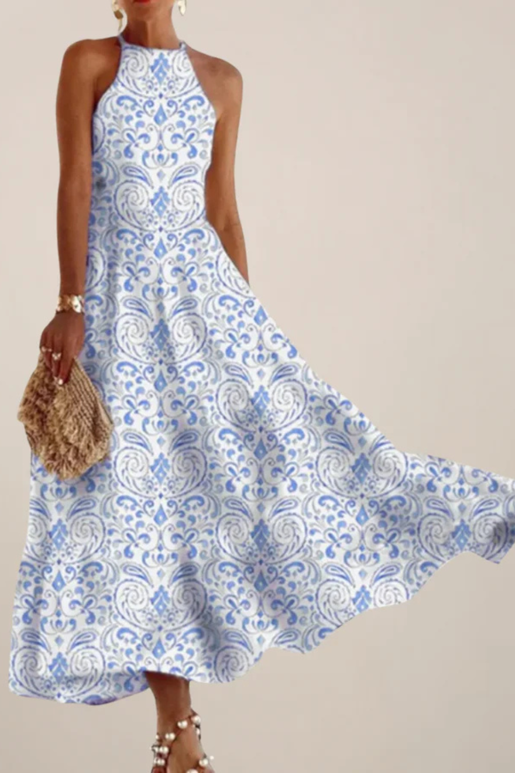 Sleeveless A-Line Maxi Dress for Women | Halter Neck Design | Perfect for Summer Events and Casual Outings