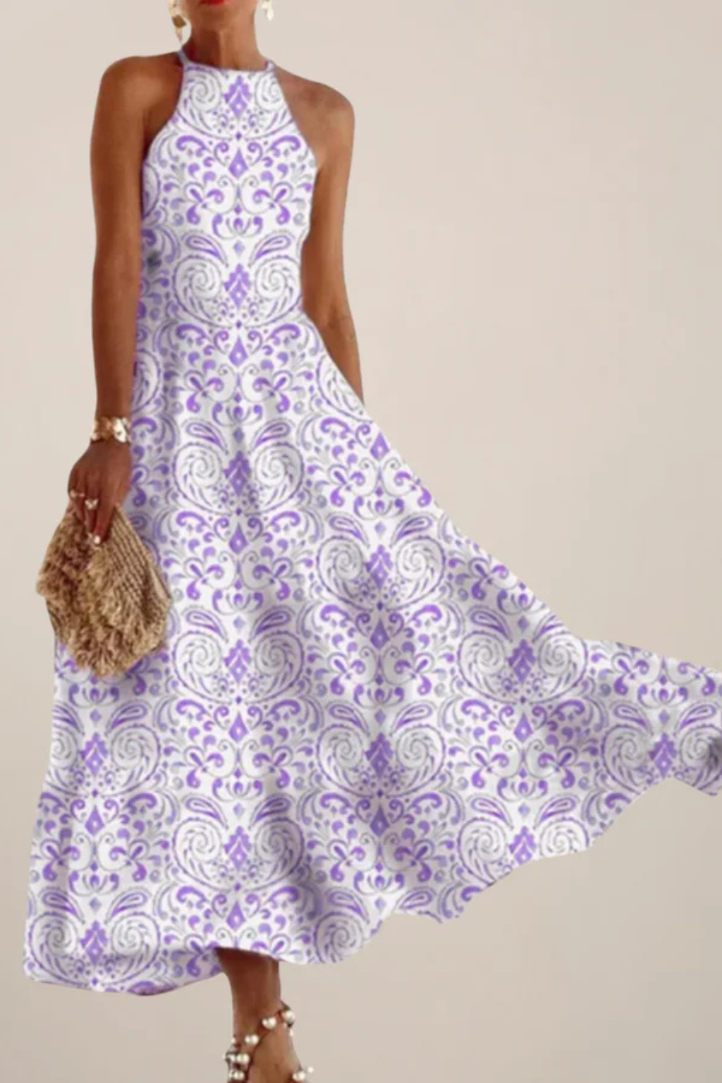 Sleeveless A-Line Maxi Dress for Women | Halter Neck Design | Perfect for Summer Events and Casual Outings