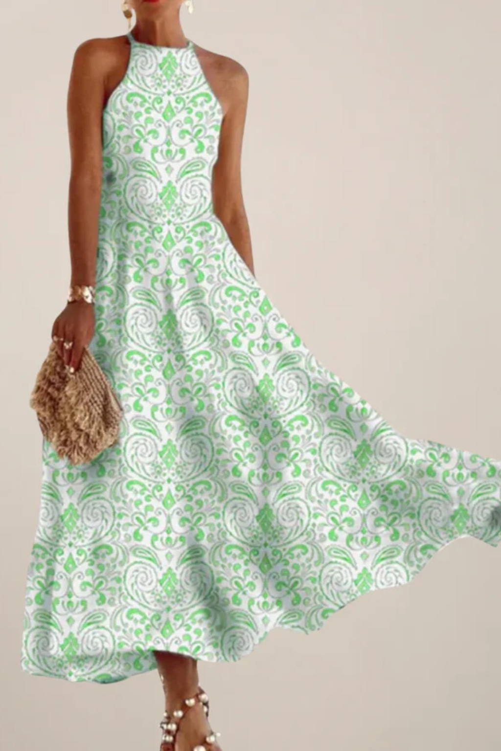 Sleeveless A-Line Maxi Dress for Women | Halter Neck Design | Perfect for Summer Events and Casual Outings