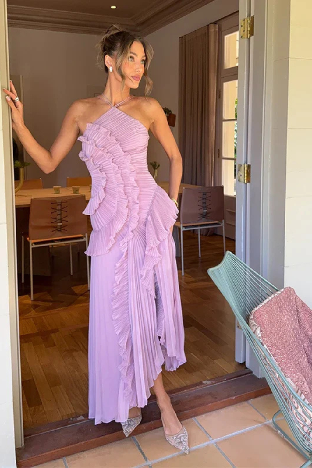 Sleeveless Halter Backless Maxi Dress | Ruffled Summer Wedding Guest Dress for Women