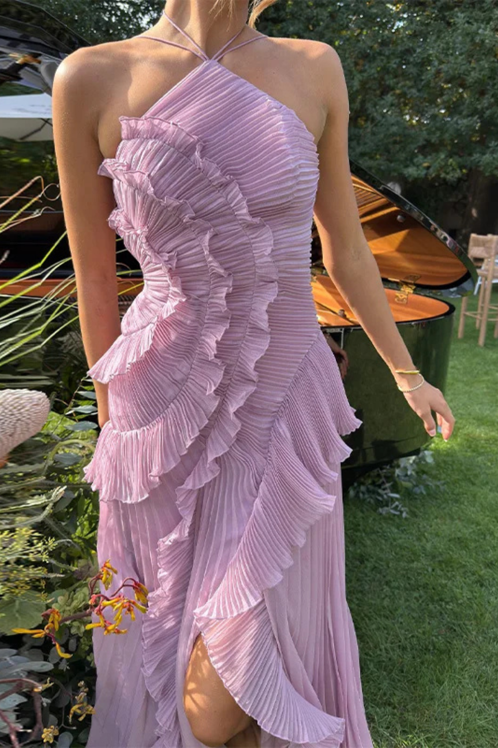 Sleeveless Halter Backless Maxi Dress | Ruffled Summer Wedding Guest Dress for Women