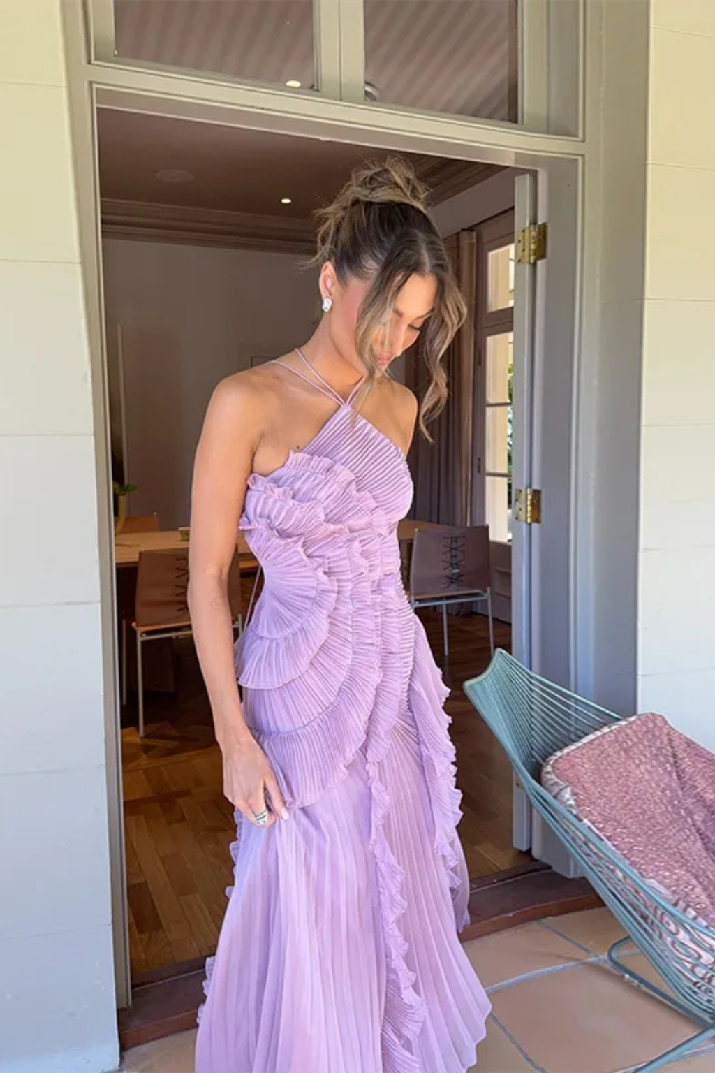 Sleeveless Halter Backless Maxi Dress | Ruffled Summer Wedding Guest Dress for Women