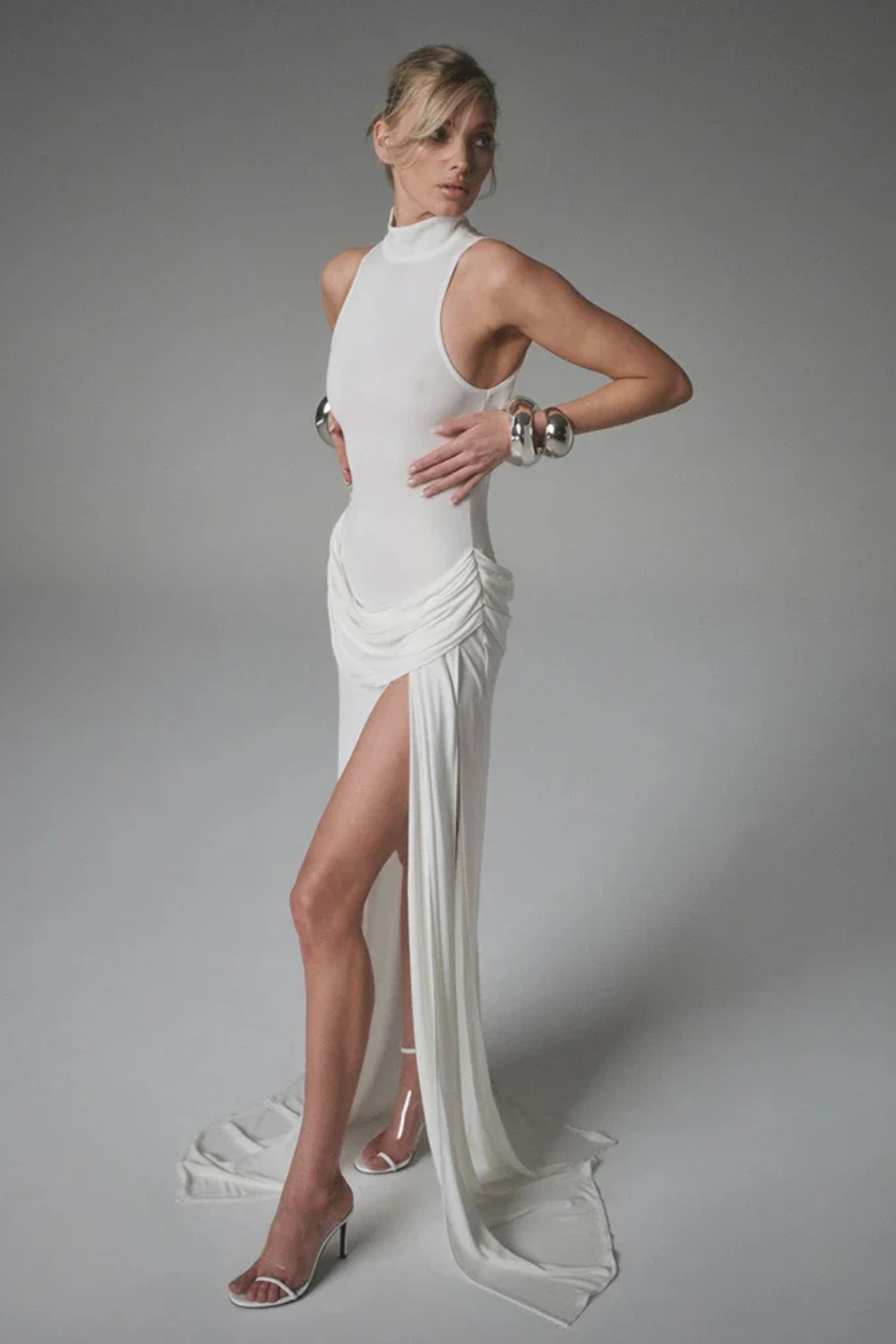Sleeveless High Neck Maxi Dress for Women | Summer Wedding Guest Dress with Side Slit