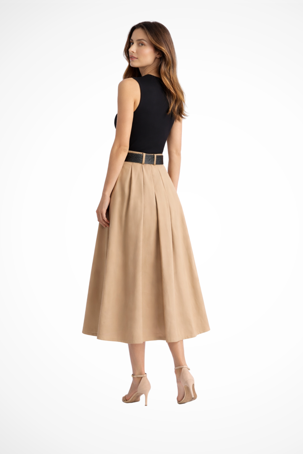Sleeveless Pleated Midi Summer Dress for Women with Belt - Lightweight Fabric, Casual Style, Perfect for Warm Weather Events