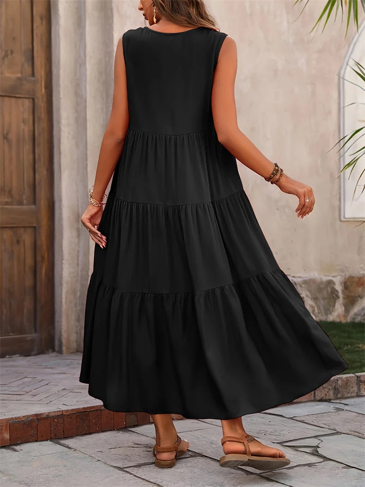 Sleeveless Tiered Maxi Dress for Women | Lightweight Summer Fabric | Casual Beachwear Dress
