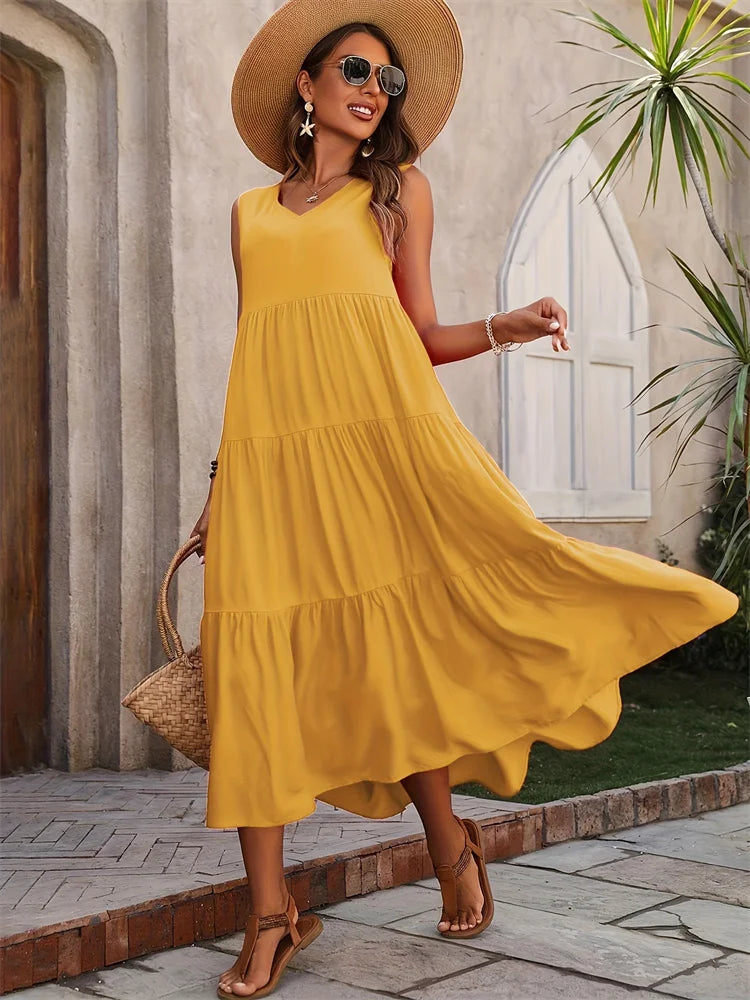 Sleeveless Tiered Maxi Dress for Women | Lightweight Summer Fabric | Casual Beachwear Dress