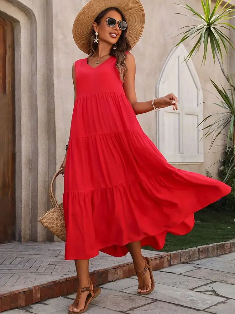Sleeveless Tiered Maxi Dress for Women | Lightweight Summer Fabric | Casual Beachwear Dress