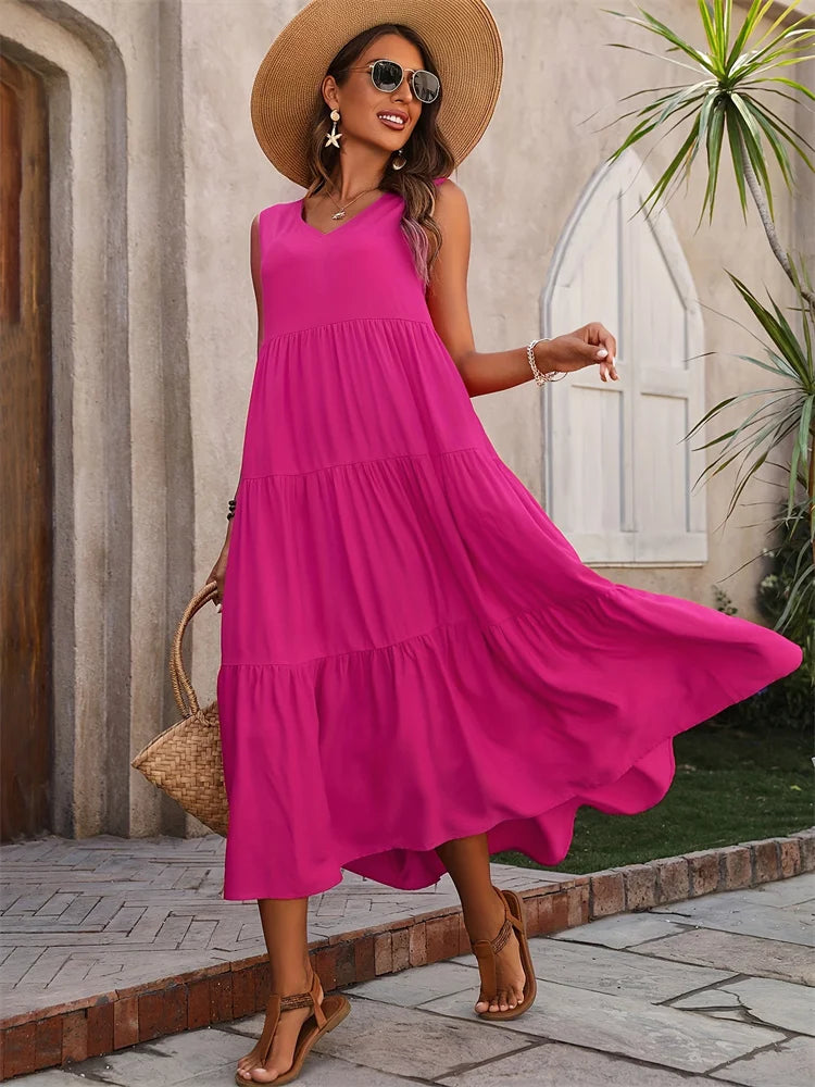 Sleeveless Tiered Maxi Dress for Women | Lightweight Summer Fabric | Casual Beachwear Dress