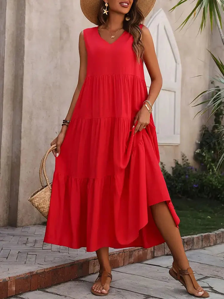 Sleeveless Tiered Maxi Dress for Women | Lightweight Summer Fabric | Casual Beachwear Dress