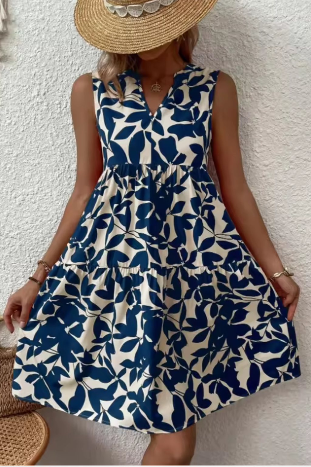 Sleeveless V Neck Boho Midi Dress for Women | Lightweight Beachwear | Casual Summer Style