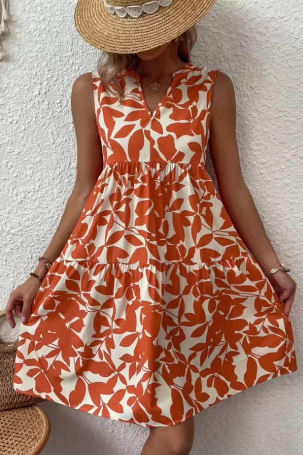 Sleeveless V Neck Boho Midi Dress for Women | Lightweight Beachwear | Casual Summer Style