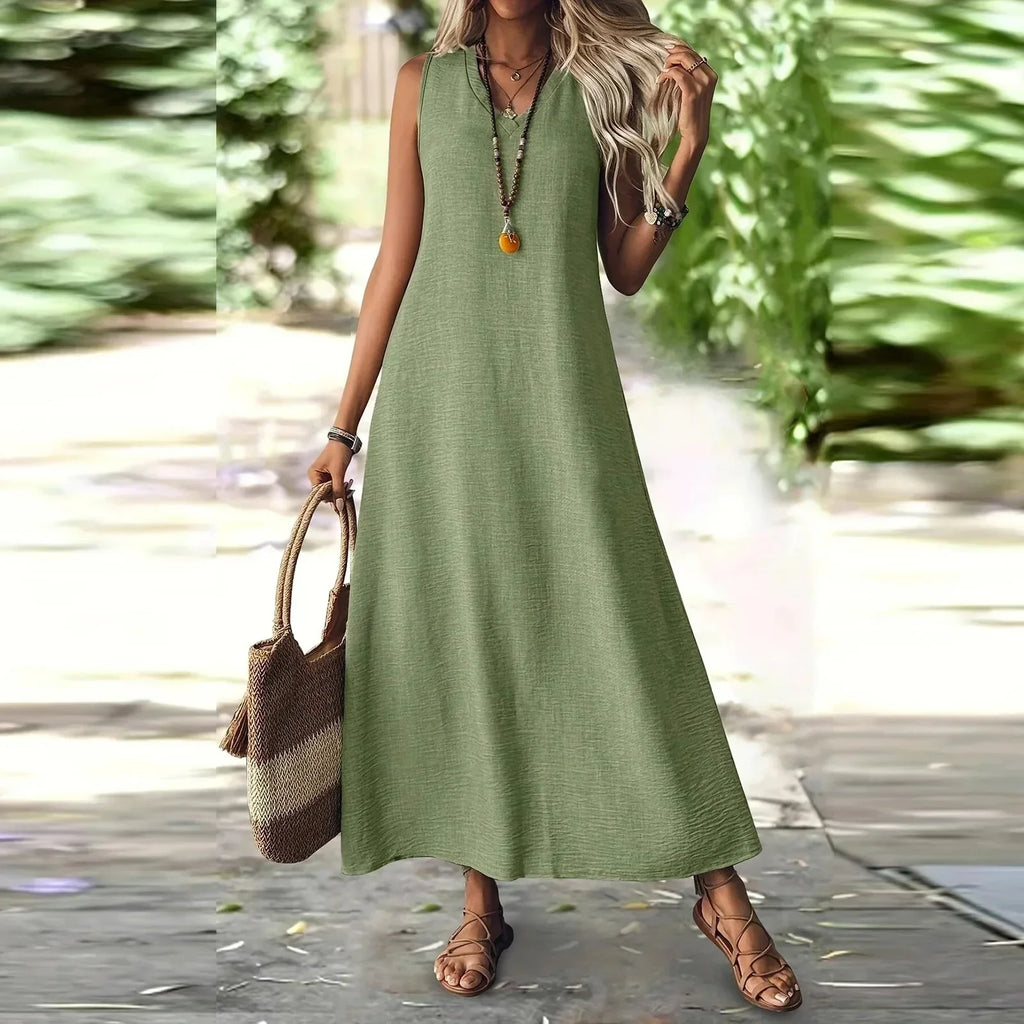 Sleeveless V Neck Maxi Dress for Women | Lightweight Summer Fabric | Casual Beachwear Dress