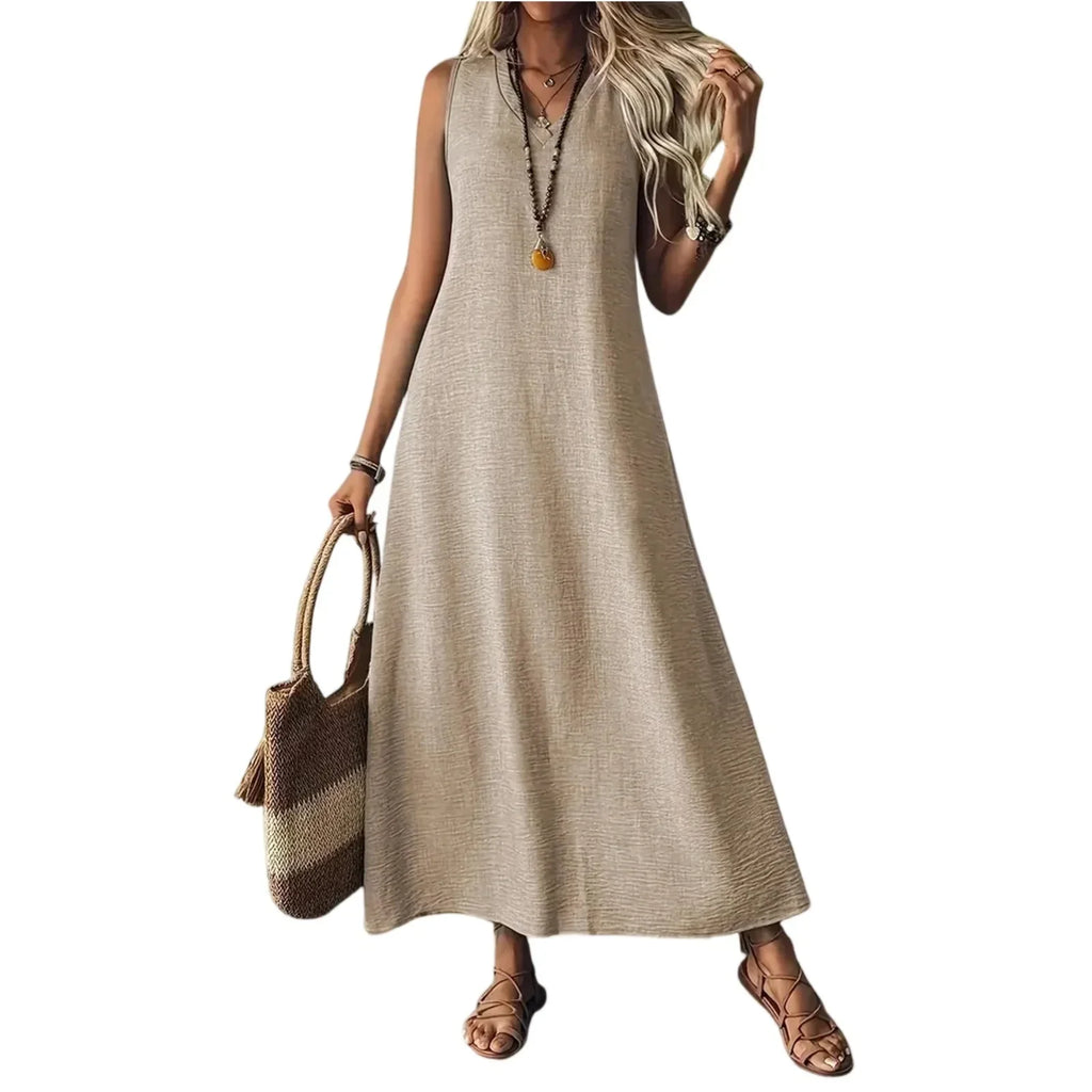 Sleeveless V Neck Maxi Dress for Women | Lightweight Summer Fabric | Casual Beachwear Dress