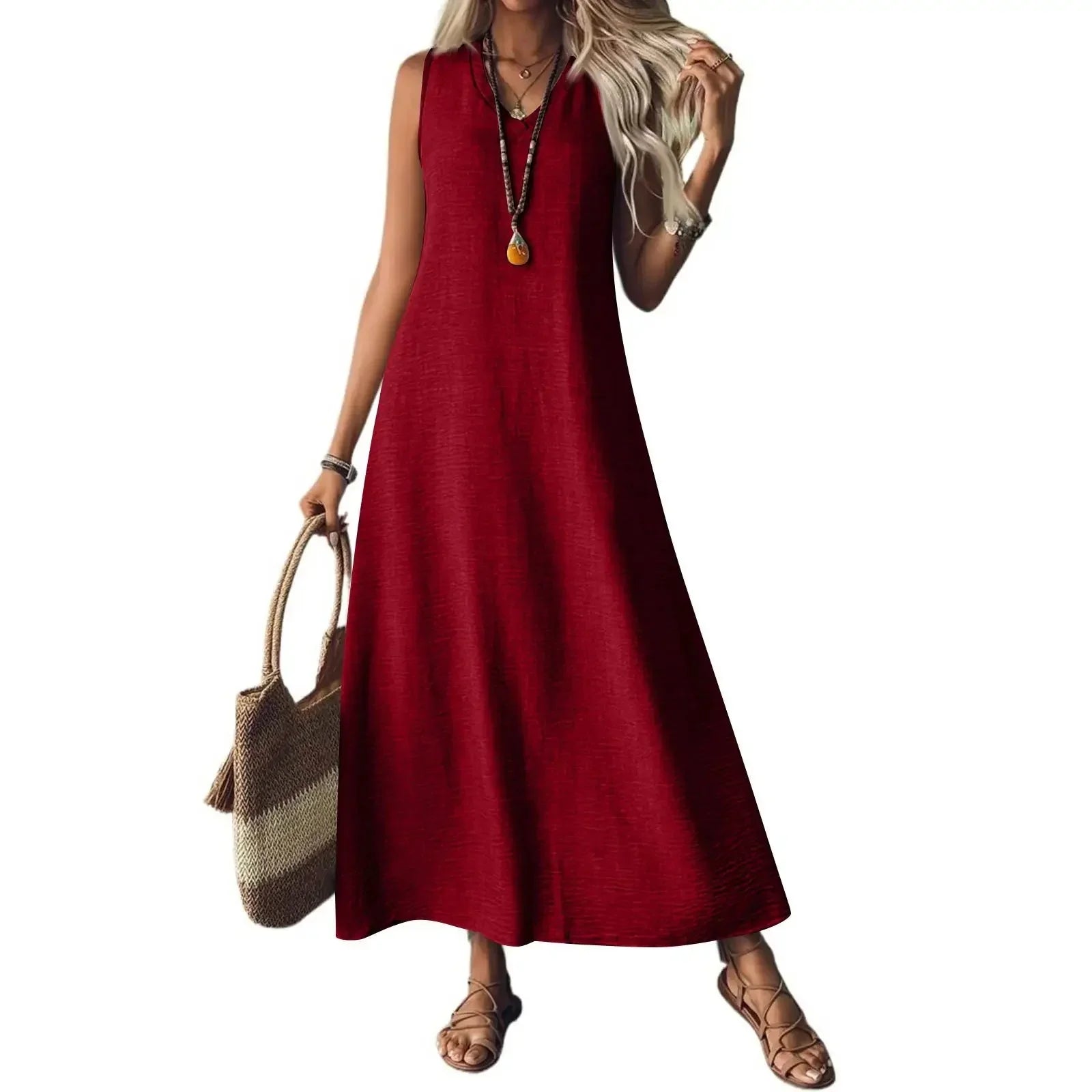 Sleeveless V Neck Maxi Dress for Women | Lightweight Summer Fabric | Casual Beachwear Dress