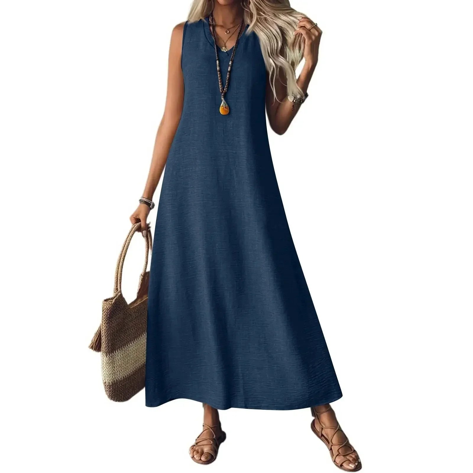 Sleeveless V Neck Maxi Dress for Women | Lightweight Summer Fabric | Casual Beachwear Dress