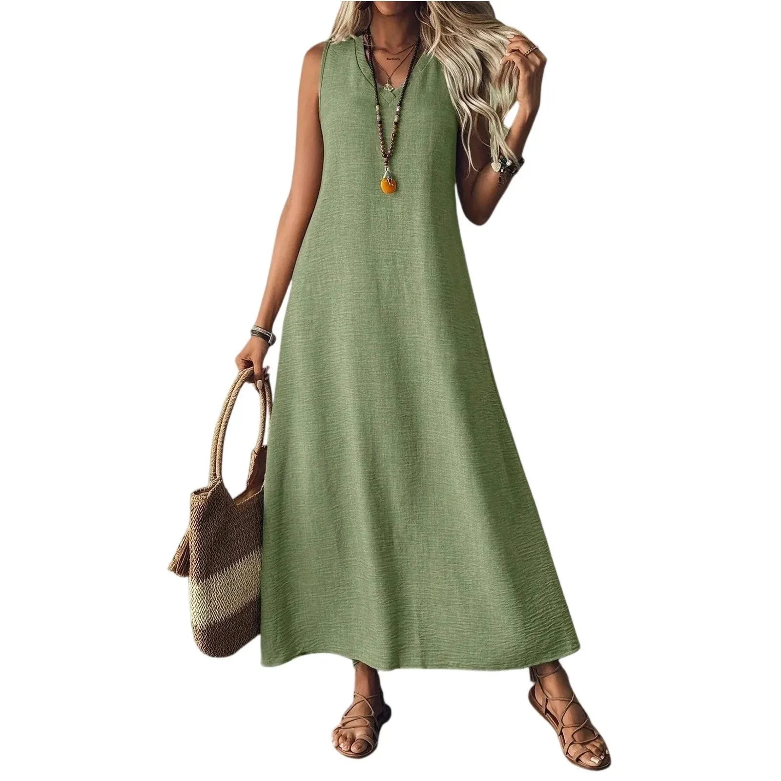 Sleeveless V Neck Maxi Dress for Women | Lightweight Summer Fabric | Casual Beachwear Dress