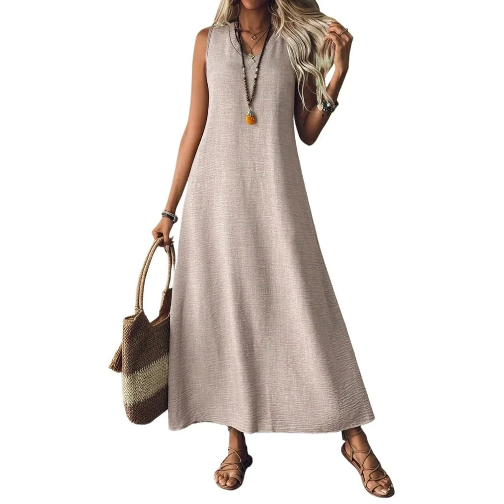 Sleeveless V Neck Maxi Dress for Women | Lightweight Summer Fabric | Casual Beachwear Dress