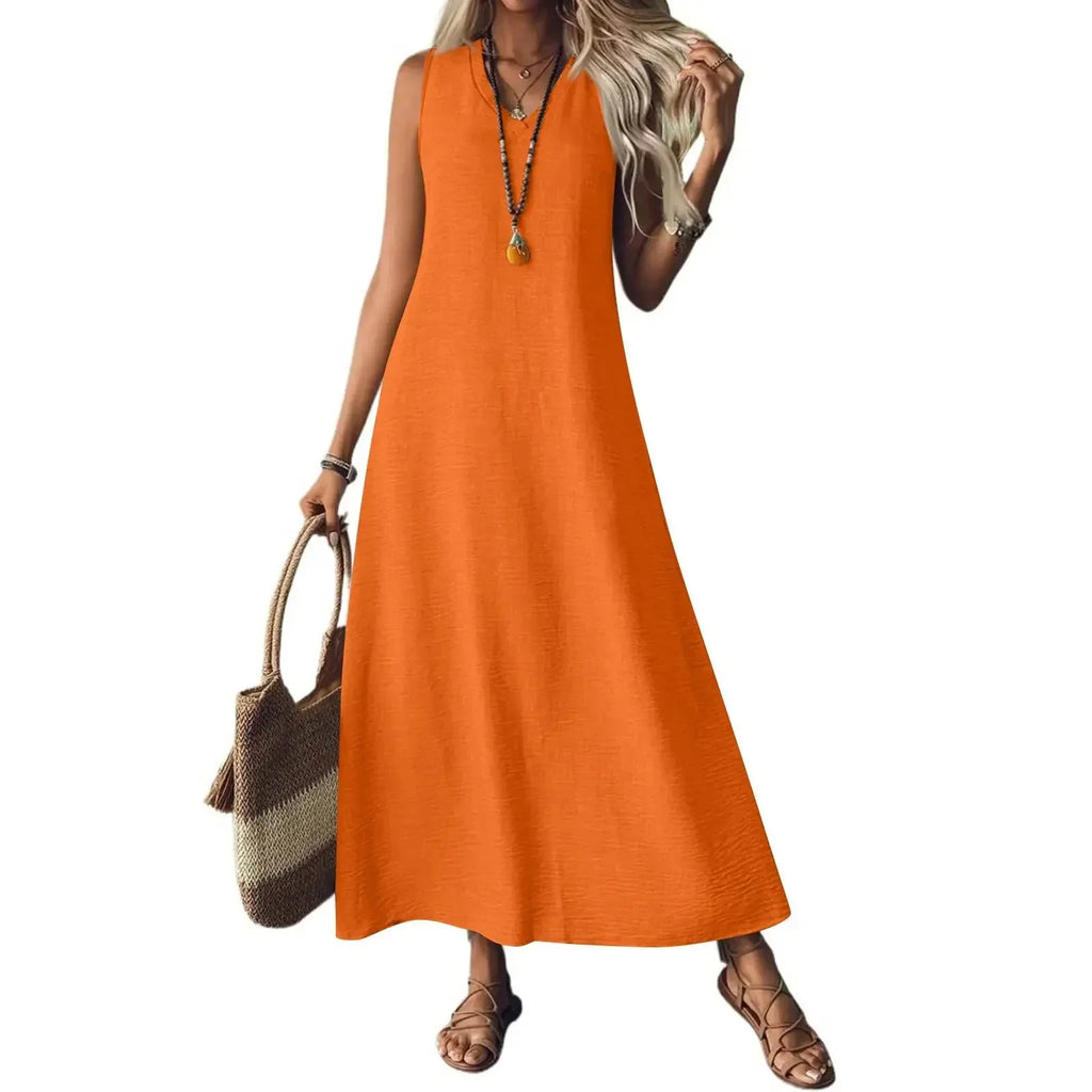 Sleeveless V Neck Maxi Dress for Women | Lightweight Summer Fabric | Casual Beachwear Dress