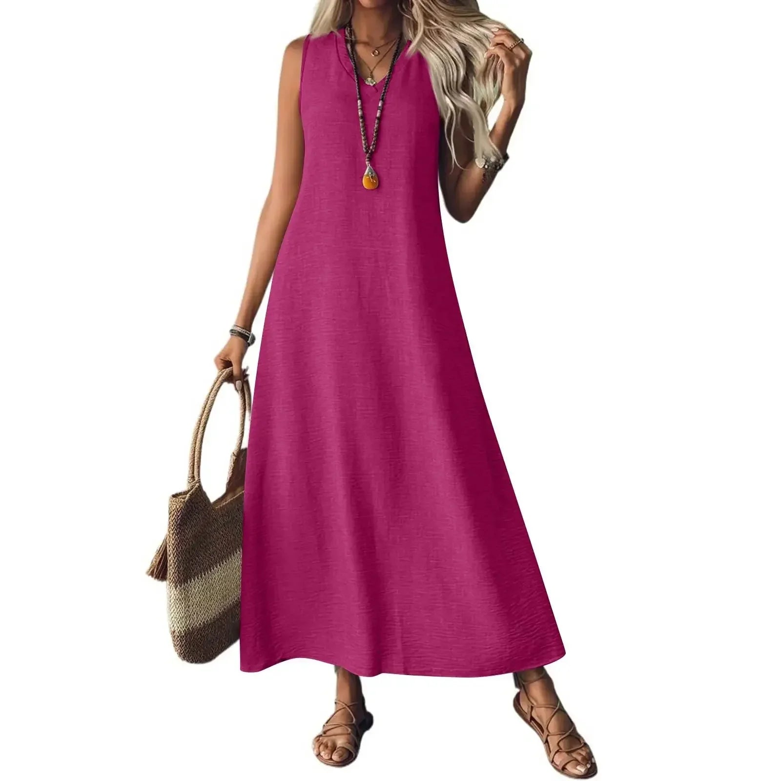 Sleeveless V Neck Maxi Dress for Women | Lightweight Summer Fabric | Casual Beachwear Dress