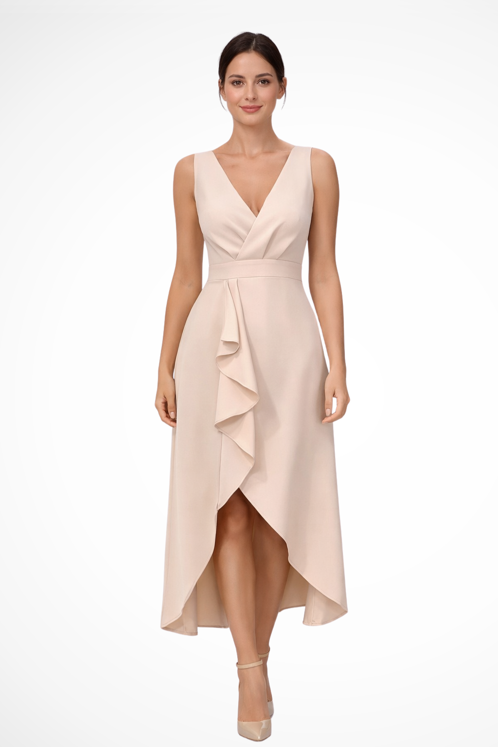 Sleeveless Wrap Midi Dress for Women | Asymmetric Hem | Elegant Wedding Guest Attire