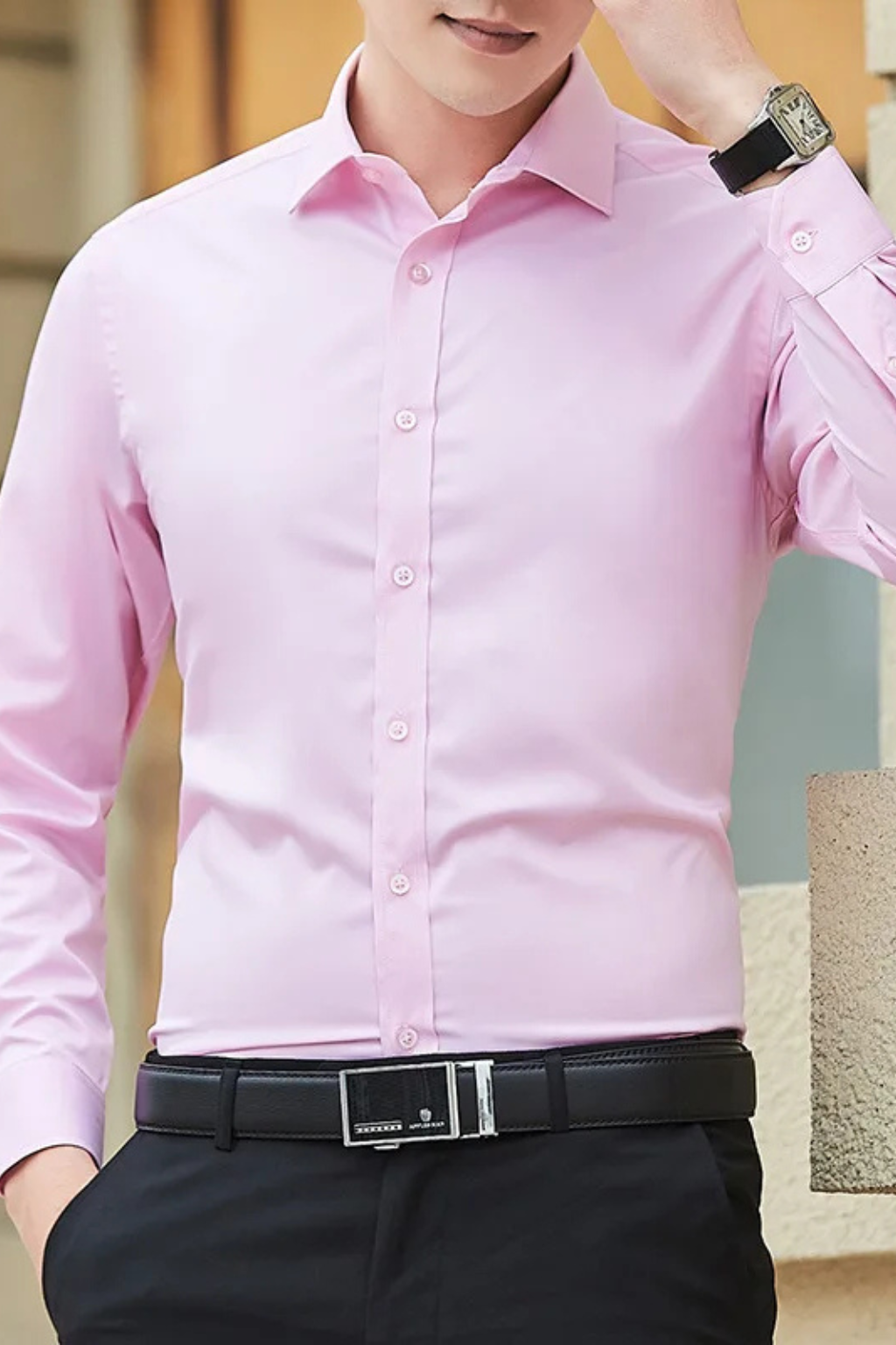 Slim Fit Long Sleeve Business Casual Shirt for Men - Classic Design, Comfortable Cotton Blend, Versatile Workwear