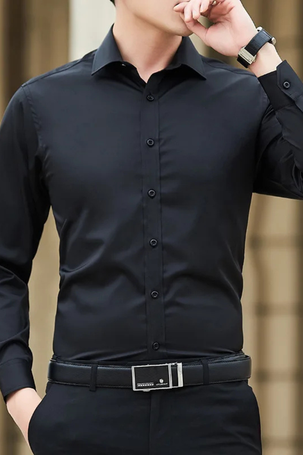 Slim Fit Long Sleeve Business Casual Shirt for Men - Classic Design, Comfortable Cotton Blend, Versatile Workwear