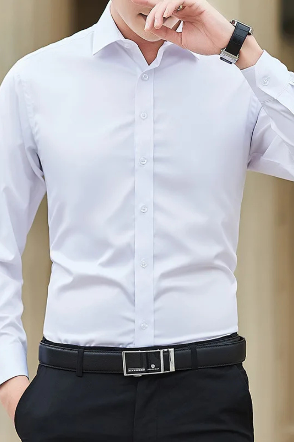 Slim Fit Long Sleeve Business Casual Shirt for Men - Classic Design, Comfortable Cotton Blend, Versatile Workwear