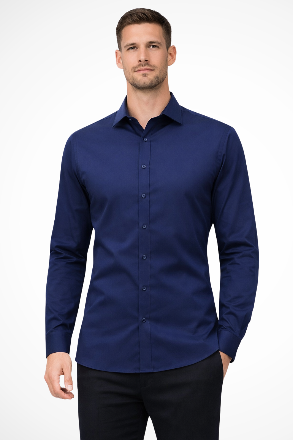 Slim Fit Long Sleeve Business Casual Shirt for Men - Classic Design, Comfortable Cotton Blend, Versatile Workwear