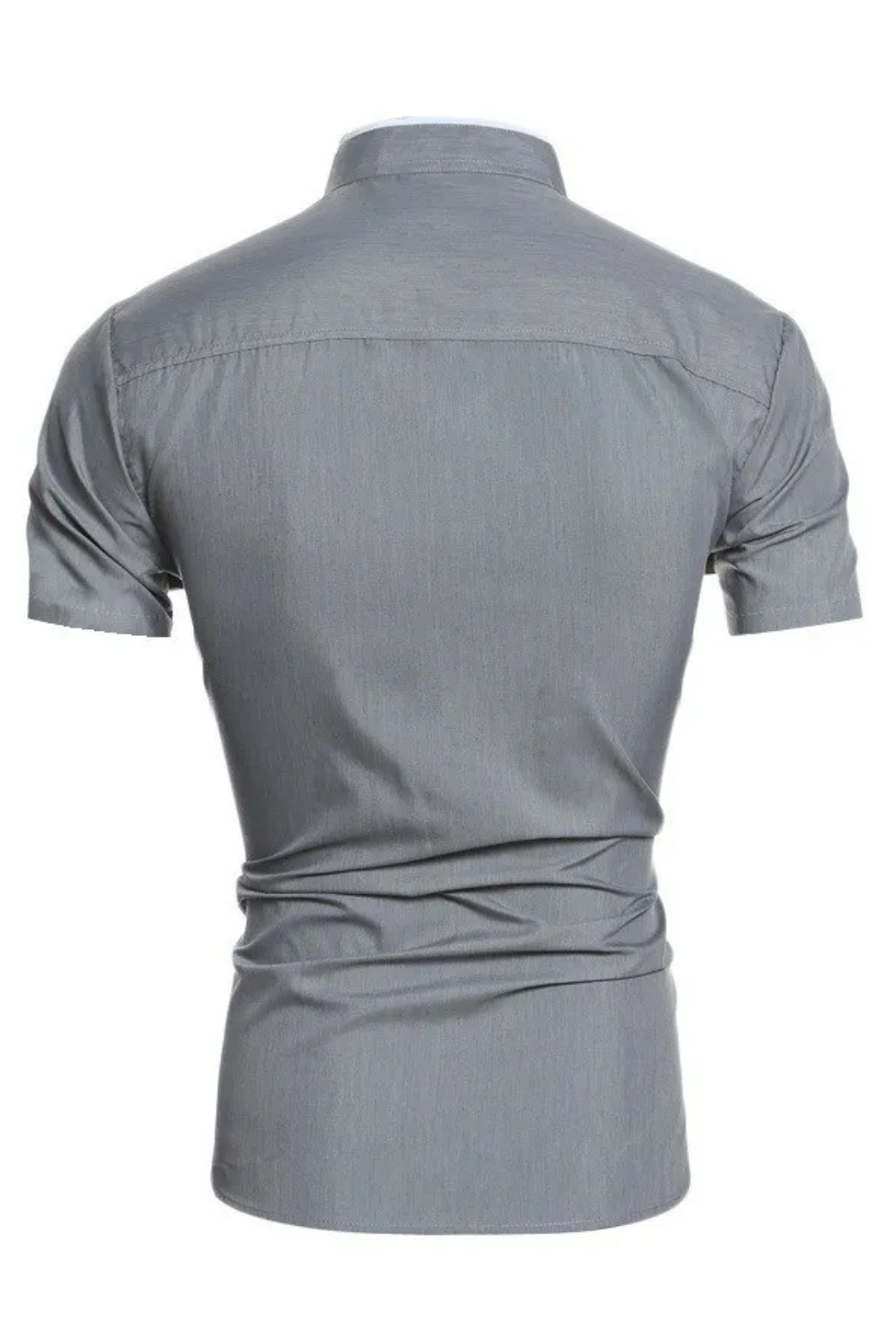 Slim Fit Short Sleeve Button-Up Shirt with Stand Collar for Men - Casual Wear, Lightweight Fabric, Versatile Style