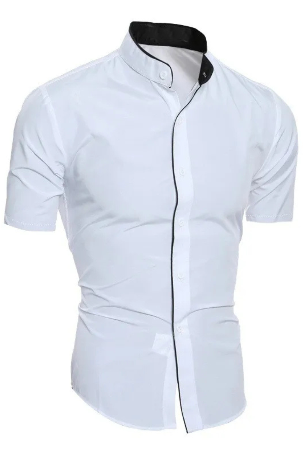 Slim Fit Short Sleeve Button-Up Shirt with Stand Collar for Men - Casual Wear, Lightweight Fabric, Versatile Style