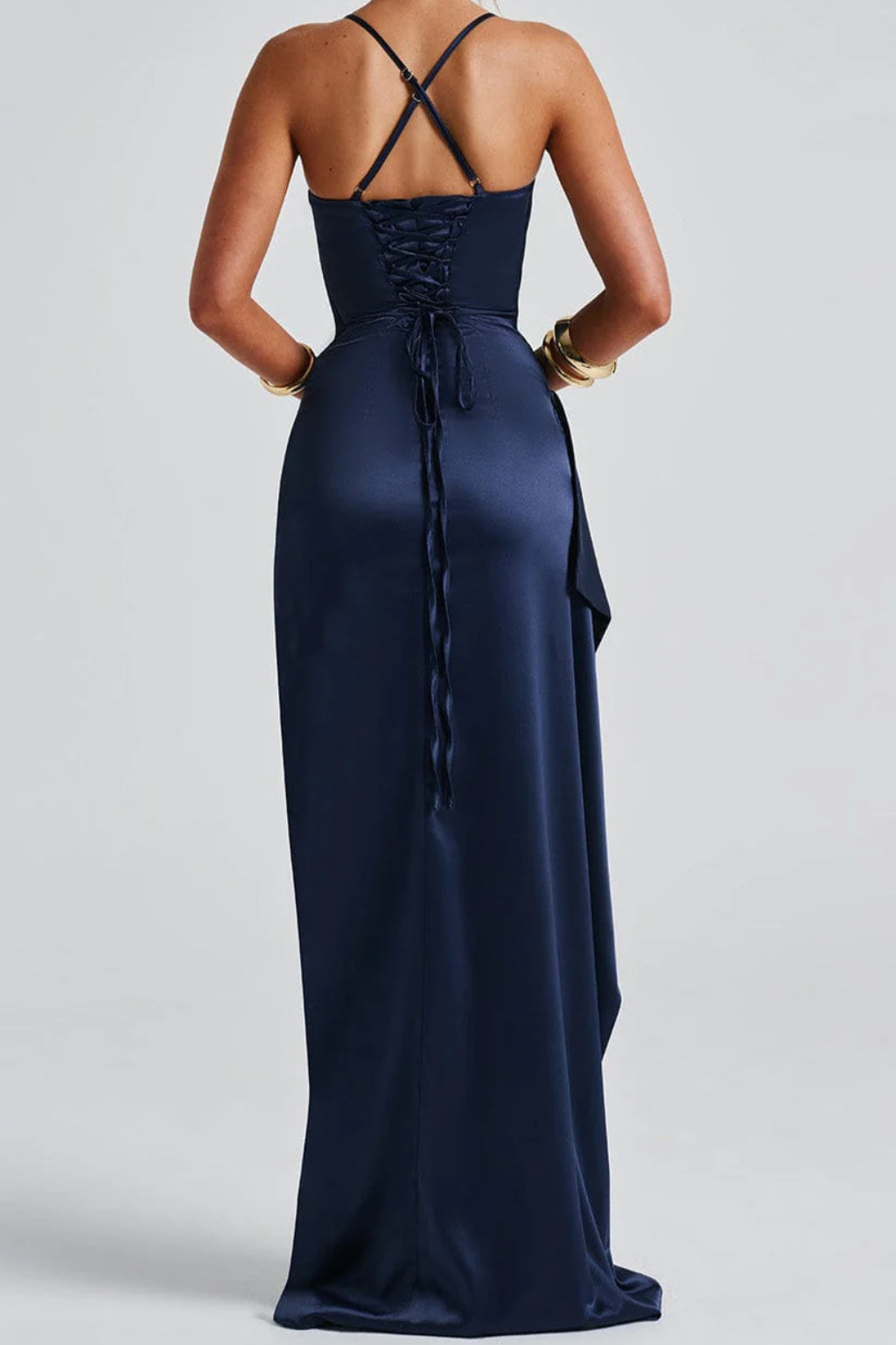 Spaghetti Strap Ruched Maxi Dress with High Slit for Women - Elegant Wedding Guest Attire