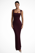 Square Neck Bodycon Maxi Dress for Women | Elegant Wedding Guest Attire | Comfortable Stretch Fabric
