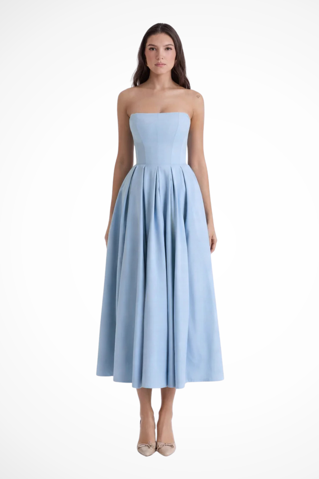 Strapless Corset Midi Dress for Women | Flared Skirt Design | Elegant Evening Wear