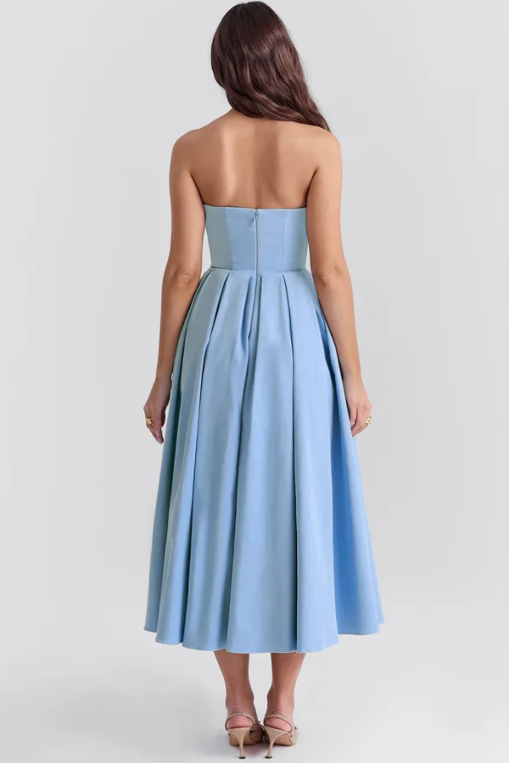 Strapless Corset Midi Dress for Women | Flared Skirt Design | Elegant Evening Wear