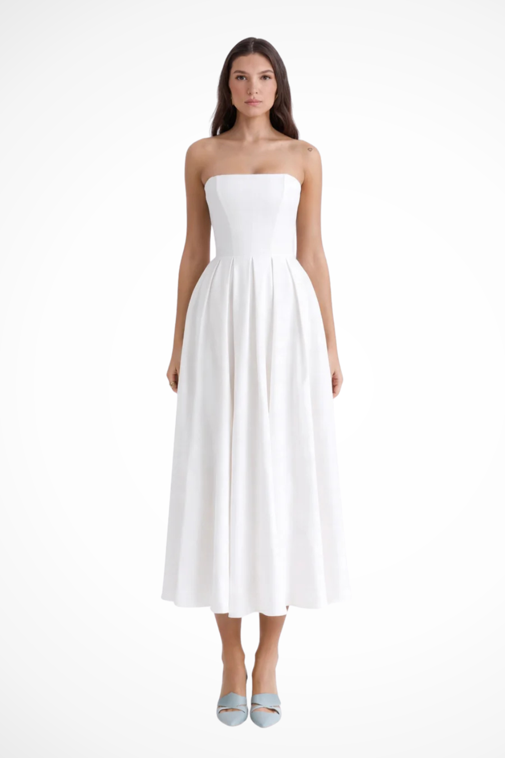 Strapless Corset Midi Dress for Women | Flared Skirt Design | Elegant Evening Wear