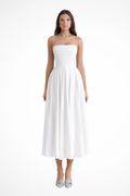 Strapless Corset Midi Dress for Women | Flared Skirt Design | Elegant Evening Wear