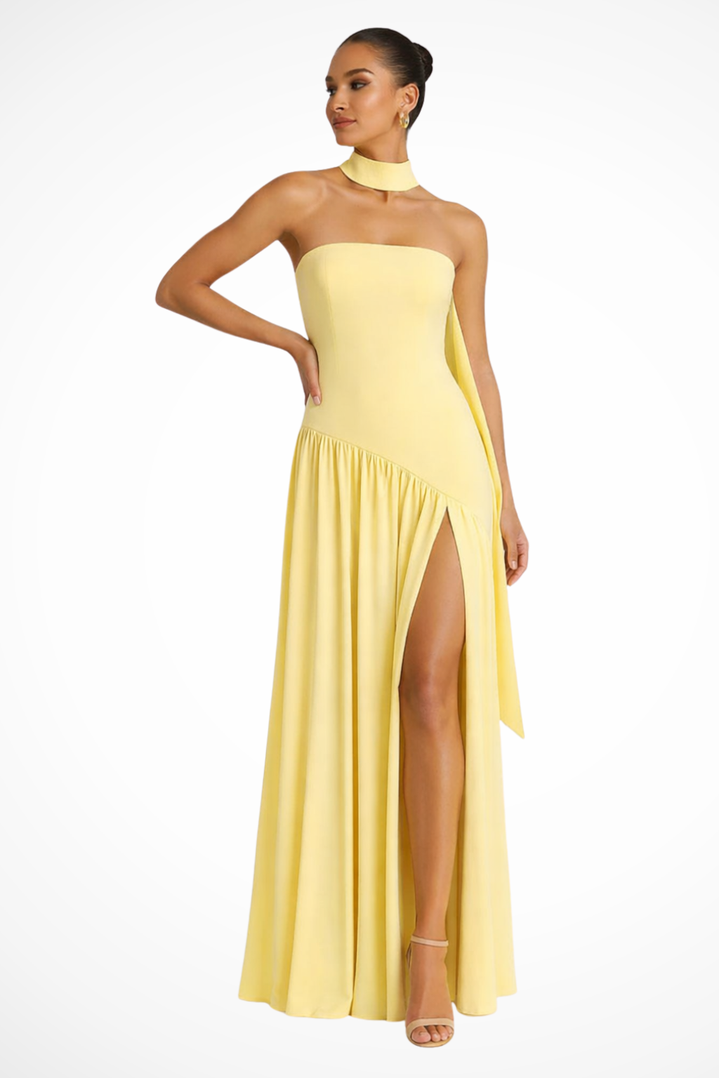 Strapless Maxi Dress for Women with Side Slit - Elegant Evening Wear in Lightweight Fabric