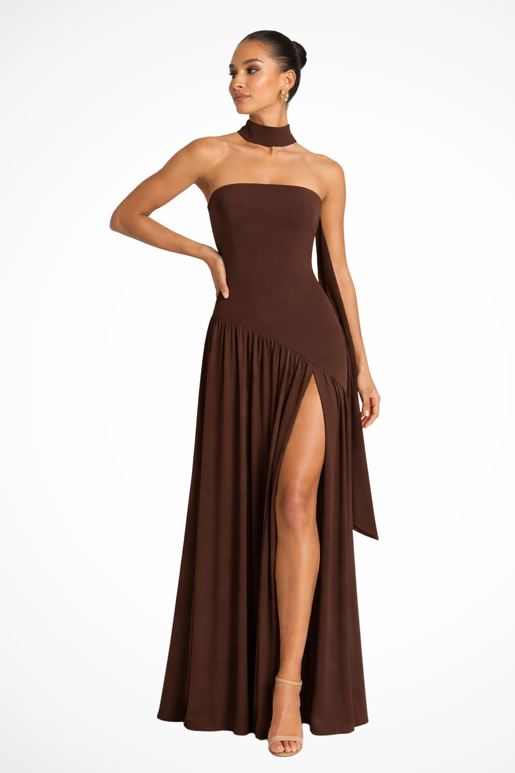 Strapless Maxi Dress for Women with Side Slit - Elegant Evening Wear in Lightweight Fabric